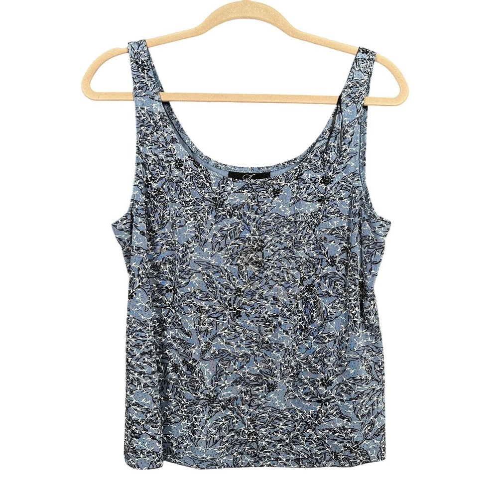 Alex Evenings Twin Set Womens XL Blue Botanical Leaf Jacket and Tank 2pc - Picture 3 of 12
